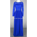 Royal Blue Lace Long Sleeve Chiffon Evening Dress